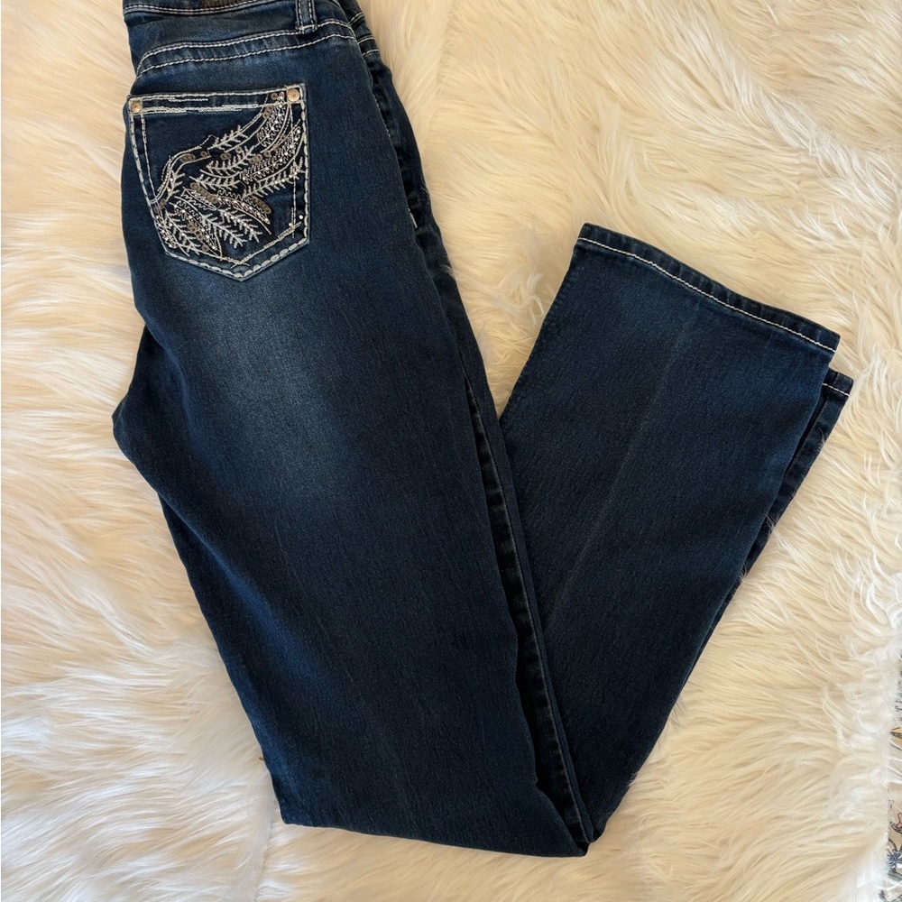 Soundgirl Dark Blue Boot Cut Jeans with Embroidery